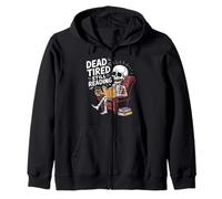 Dead Tired sta ancora leggendo il divertente umorismo di Skeleton Book Lover Felpa con Cappuccio