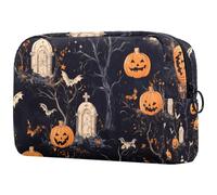 Dead Tree Graves - Beauty case da donna, con zucca, pipistrelli, trousse da viaggio, grande, con cerniera, Multi, 18.5x7.5x13cm/7.3x3x5.1in, Beauty case