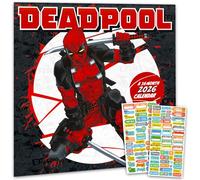 Deadpool Calendario 2026, Deluxe 2026 Marvel Comics Wade Wilson, calendario da parete con oltre 100 adesivi promemoria (MCU, regali supereroi, forniture per ufficio)