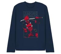 Deadpool Maglietta Unisex Marvel Deadpool Sword Unisex a Maniche Lunghe, Blu Navy, XL