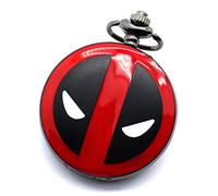 Deadpool - Orologio da tasca da uomo, con cassa rossa e nera, con catenina da 80 cm