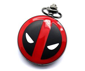 Deadpool - Orologio da tasca da uomo, con cassa rossa e nera, con catenina da 80 cm