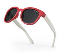 DEAFRAIN Occhiali da sole polarizzati per bambini e bambine, montatura flessibile, per sport giovanili, baseball, corsa, ciclismo, età 5-13 anni, Montatura H-rosso/bianco | Blacklens, Taglia unica