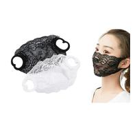 DeaHea Confezione da 2 maschere in pizzo a strato singolo, protezione solare, maschera a rete cava per il viso, maschera da viaggio per donne e ragazze (nero + bianco)
