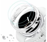 DEALELE [2 + 2 confezioni] Cassa e Vetro Temperato Compatibile con Samsung Galaxy Watch 8 40 mm, Glitter Strass Matte PC Custodia Protettiva con Vetro Temperato, Argento + Argento