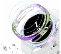 DEALELE [2 + 2 confezioni] Cassa e Vetro Temperato Compatibile con Samsung Galaxy Watch 8 44 mm, Glitter Strass Matte PC Custodia Protettiva con Vetro Temperato, Arcobaleno + Luce Arcobaleno