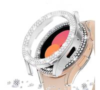DEALELE [2 Pack] Custodie per orologi compatibili con Samsung Galaxy Watch FE / 5/4 40mm, custodia protettiva con strass a doppio strato e diamanti, custodia di ricambio, 40mm, argento + trasparente