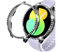 DEALELE 2-Pezzi Cassa Compatibile con Samsung Galaxy Watch 4/5 (40mm / 44mm), Bling Strass Diamante PC Anti-collisione Custodia protettiva Cover, Nero + Trasparente
