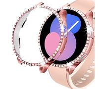 DEALELE 2-Pezzi Cassa Compatibile con Samsung Galaxy Watch 4/5 (40mm / 44mm), Bling Strass Diamante PC Anti-collisione Custodia protettiva Cover, Rosa + Trasparente