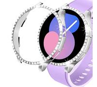 DEALELE 2-Pezzi Cassa Compatibile con Samsung Galaxy Watch 4/5 (40mm / 44mm), Bling Strass Diamante PC Anti-collisione Custodia protettiva Cover, Argento + Trasparente