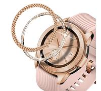 DEALELE 2-Pezzi Cassa Compatibile con Samsung Galaxy Watch 4 Classic 42mm / Galaxy Watch 42mm / Gear Sport, Diamante + Texture Rombo Acciaio Inossidabile Anti-collisione Bezel Ring Cover, Rosa Oro