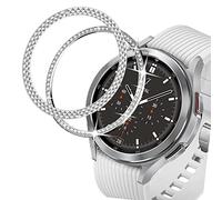 DEALELE 2-Pezzi Cassa Compatibile con Samsung Galaxy Watch 4 Classic 42mm / Galaxy Watch 42mm / Gear Sport, Diamante + Texture Rombo Acciaio Inossidabile Anti-collisione Bezel Ring Cover, Argento