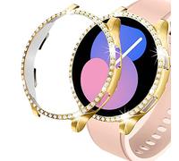 DEALELE 2-Pezzi Cassa Compatibile con Samsung Galaxy Watch 5 Pro (45mm), Bling Strass Diamante PC Anti-collisione Custodia protettiva Cover, Oro + Trasparente