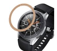 DEALELE Cassa Compatibile con Samsung Gear S3 / Galaxy Watch 46mm / Galaxy Watch 4 Classic 46mm, Texture Rombo Acciaio Inossidabile Metallo Anti-collisione Bezel Ring Cover Copertura, Rosa Oro