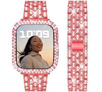DEALELE Cinturino Compatibile con iWatch 40mm 41mm, Bracciale di Ricambio in Metallo Diamanti Strass con Custodia Protettiva per Apple Watch Series 7 / SE / 6/5 / 4 Donne Uomini, Rosso, 41mm