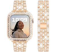 DEALELE Cinturino Compatibile con iWatch 40mm 41mm, Bracciale di Ricambio in Metallo Diamanti Strass con Custodia Protettiva per Apple Watch Series 7 / SE / 6/5 / 4 Donne Uomini, Oro rosa, 40mm