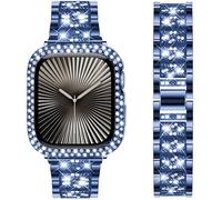 DEALELE Cinturino Compatibile con iWatch 44mm 45mm, Bracciale di Ricambio in Metallo Diamanti Strass con Custodia Protettiva per Apple Watch Series 7 / SE / 6/5 / 4 Donne Uomini, Blu, 44mm