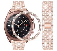DEALELE Cinturino Compatibile con Samsung Galaxy Watch 3 (41mm), Bracciale in Acciaio Inossidabile Diamante Strass da 20mm con Cassa Anello Castone, Oro Rosa