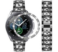 DEALELE Cinturino Compatibile con Samsung Galaxy Watch 3 (41mm), Bracciale in Acciaio Inossidabile Diamante Strass da 20mm con Cassa Anello Castone, Nero