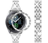 DEALELE Cinturino Compatibile con Samsung Galaxy Watch 3 (41mm), Bracciale in Acciaio Inossidabile Diamante Strass da 20mm con Cassa Anello Castone, Argento