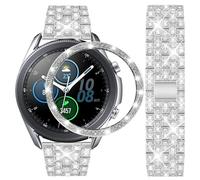 DEALELE Cinturino Compatibile con Samsung Galaxy Watch 3 (41mm), Bracciale in Acciaio Inossidabile Diamante Strass da 20mm con Cassa Anello Castone, Argento