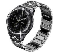 DEALELE Cinturino Compatibile con Samsung Galaxy Watch 4 Classic 42mm / Galaxy Watch 42mm / Gear Sport, Bracciale di Ricambio in Metallo Strass Diamante 20mm con Anello Lunetta Copertura, Nero