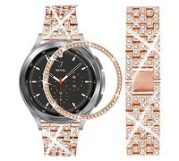 DEALELE Cinturino Compatibile con Samsung Galaxy Watch 4 Classic 46mm, Bracciale in Metallo Diamanti Strass 20mm con Cassa Bezel Ring Coperchio Sostituzione per Donna Uomo, Oro Rosa