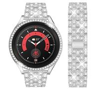 DEALELE Cinturino Compatibile con Samsung Galaxy Watch 5 Pro 45mm, Bracciale in Metallo Diamanti Strass 20mm con Custodia Protettiva per Donna Uomo, Argento