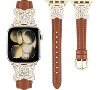 DEALELE Cinturino di ricambio compatibile con Apple Watch 49 mm, 46 mm, 42 mm, 45 mm, 41 mm, 44 mm, 40 mm, 38 mm, con fiore glitterato, in pelle, per iWatch Series 11/10, 9/8, 7/6, 5/4, 3, SE/Ultra