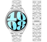 DEALELE Cinturino e cassa in vetro temperato, compatibile con Samsung Galaxy Watch 7 / FE / 6/5 / 4 40 mm 44 mm, 20 mm, con glitter e diamanti in metallo, con custodia protettiva per display per uomo