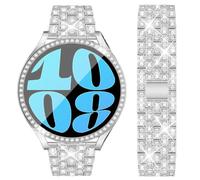 DEALELE Cinturino e cassa in vetro temperato, compatibile con Samsung Galaxy Watch 7 / FE / 6/5 / 4 40 mm 44 mm, 20 mm, con glitter e diamanti in metallo, con custodia protettiva per display per uomo