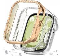 DEALELE Confezione da 2 cover per orologio compatibile con Huawei Watch FIT 3, con brillantini, singola riga di diamanti e policarbonato, ricambio per Huawei Fit 3 Watch (oro rosa + trasparente)