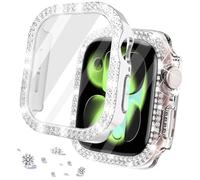 DEALELE Confezione da 2 custodie in vetro temperato compatibile con Apple Watch Series 10 (42 mm), custodia protettiva a doppia fila con diamanti e pellicola protettiva (42 mm, argento + trasparente)