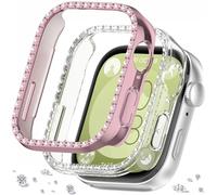DEALELE Confezione da 2 custodie luccicanti compatibili con Huawei Watch Fit 3, custodia protettiva in policarbonato con strass scintillanti, cover di ricambio per orologio da donna e uomo (rosa +