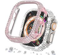 DEALELE Confezione da 2 custodie per orologio compatibile con Apple Watch Series Ultra 2 da 49 mm, con brillantini e strass, protezione antigraffio (49 mm, rosa + trasparente)