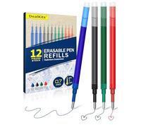 DealKits 12 mine di ricambio cancellabili per penna gel da 0,7 mm, compatibile con Pilot FriXion Ball & Clicker & Eberhard Faber, mine di ricambio per penna gel cancellabile, lunghezza di scrittura