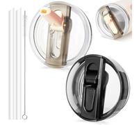 DealKits 2 coperchi per coperchio Stanley Cup a prova di perdite, con 2 cannucce e 1 spazzola per cannuccia, coperchio di ricambio per Stanley Quencher H2.0 40oz Cup, riutilizzabile (bianco + nero)