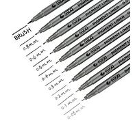 dealkits 9 fine Liner Matite, impermeabile pigmento Liner Set (8 linea larghezze e 1 Brush) zum skizzieren, ARTISTA ILLUSTRAZIONE, tchnische disegno, documenti Office - Nero