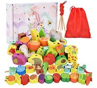 DealKits Montessori Giocattoli, 42 pezzi di perline di legno, giocattolo educativo in legno a partire dai 2 anni, perline di legno da infilare, per bambini da 1 a 4 anni