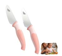 DealKits Set di Coltelli da Cucina per Bambini dai 2 Anni, 2 Coltelli Sicuri per Tagliare Frutta e Verdura, Punte Arrotondate, Utensili Montessori in Acciaio Inossidabile per Piccoli Chef(rosa