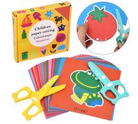 DealKits Set Taglio Carta per Bambini, 2 Forbici Sicurezza + 48 Fogli, Attività
