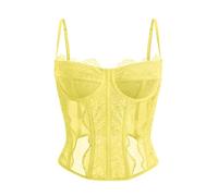 Dealmore Corsetto Top Per Le Donne Che Uscono Pizzo Mesh Data Notte Autunno Abiti Moda Vestiti Crop Carino Partito Strap Tank, Giallo chiaro, Medium