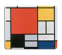 dealzEpic - Arte Mouse Pad - Tappetino per il mouse in gomma con famosa pittura artistica di astratti quadrati colorati composizione in rosso, giallo, blu e nero di Piet Mondrian - bordi cuciti - 24,1