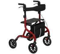 Deambulatore con Seduta e Schienale per Anziani Pieghevole 68x64x85,5-95,5 Altezza Regolabile Borsa e Porta Bastone in Alluminio Rosso