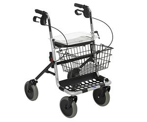 Deambulatore da Esterno - Invacare Banjo - Girello per Anziani e Disabili - Rollator con 4 Ruote Pieghevole - Maniglie Regolabili e Cestino Portaoggetti - Grigio