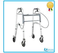 DEAMBULATORE FISSO PIEGHEVOLE CON DUE RUOTE PIROETTANTI E DUE FISSE PER ANZIANI