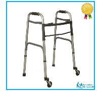 DEAMBULATORE FISSO PIEGHEVOLE CON DUE RUOTE PIROETTANTI E DUE PUNTALI GIRELLO