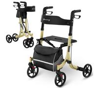 Deambulatore per Anziani con Sedile e Borsa Spesa Max 136kg Oro