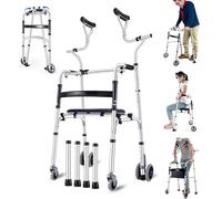 Deambulatore per Anziani, Deambulatore Leggero in Alluminio/Ausilio per la deambulazione per Adulti Alti e Bassi, Deambulatore per ascelle con Sedile e 4 Ruote, Carico 180 kg/400 libbre