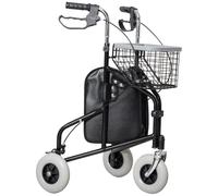 Deambulatore per Anziani e Disabili ad Altezza Regolabile 60x62x84-100,5 cm con Cestino e Vassoio Nero